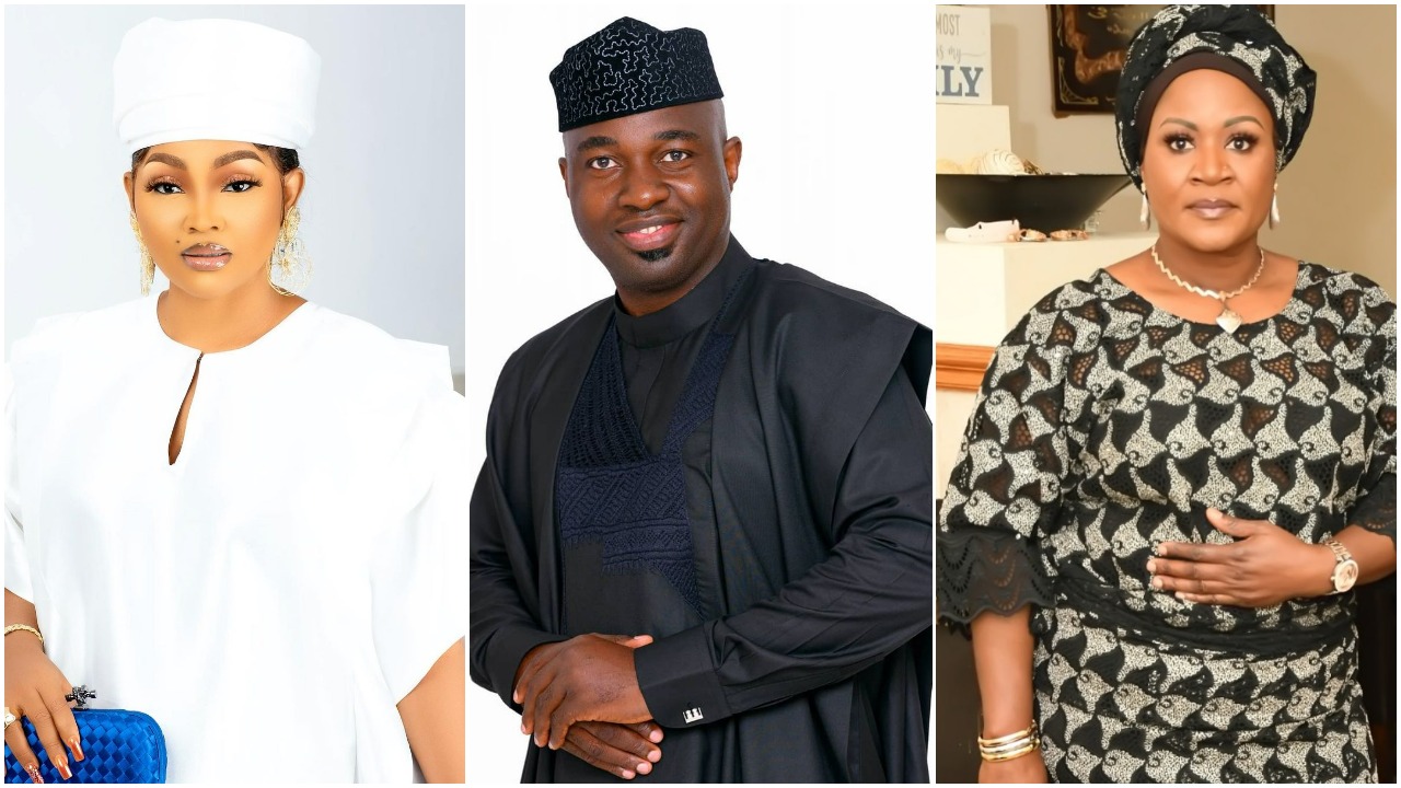 Mercy Aigbe, Kazim Adeoti and Funsho Adeoti [Instagram/RealMercyAigbe] [Instagram/KazimAdeoti] [Instagram/AsiwajuCouture]