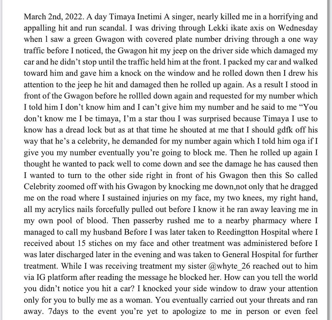 Lady recounts how Timaya left her in a pool of blood 