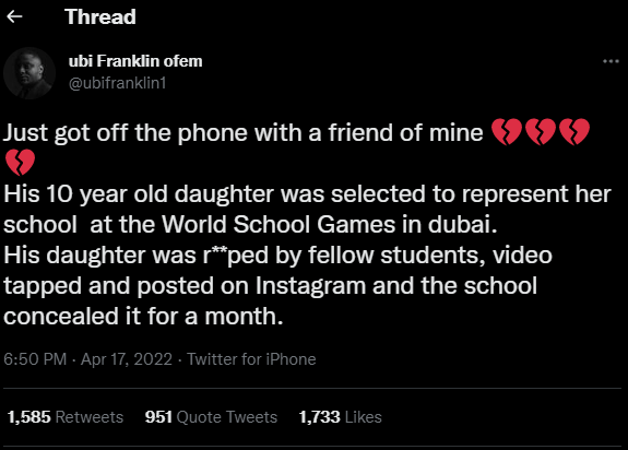 Ubi Franklin recounts how friend's 10-year-old daughter rapped and video tapped